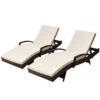 Set Of 2 Bianca Outdoor Sun Lounger Chairs With Cushion - Brown