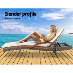 Bianca Outdoor Sun Lounger Chair With Cushion - Grey -Home Luxe Store FF LOUNGE ARM GE 04