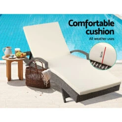 Bianca Outdoor Sun Lounger Chair With Cushion - Grey -Home Luxe Store FF LOUNGE ARM GE 05
