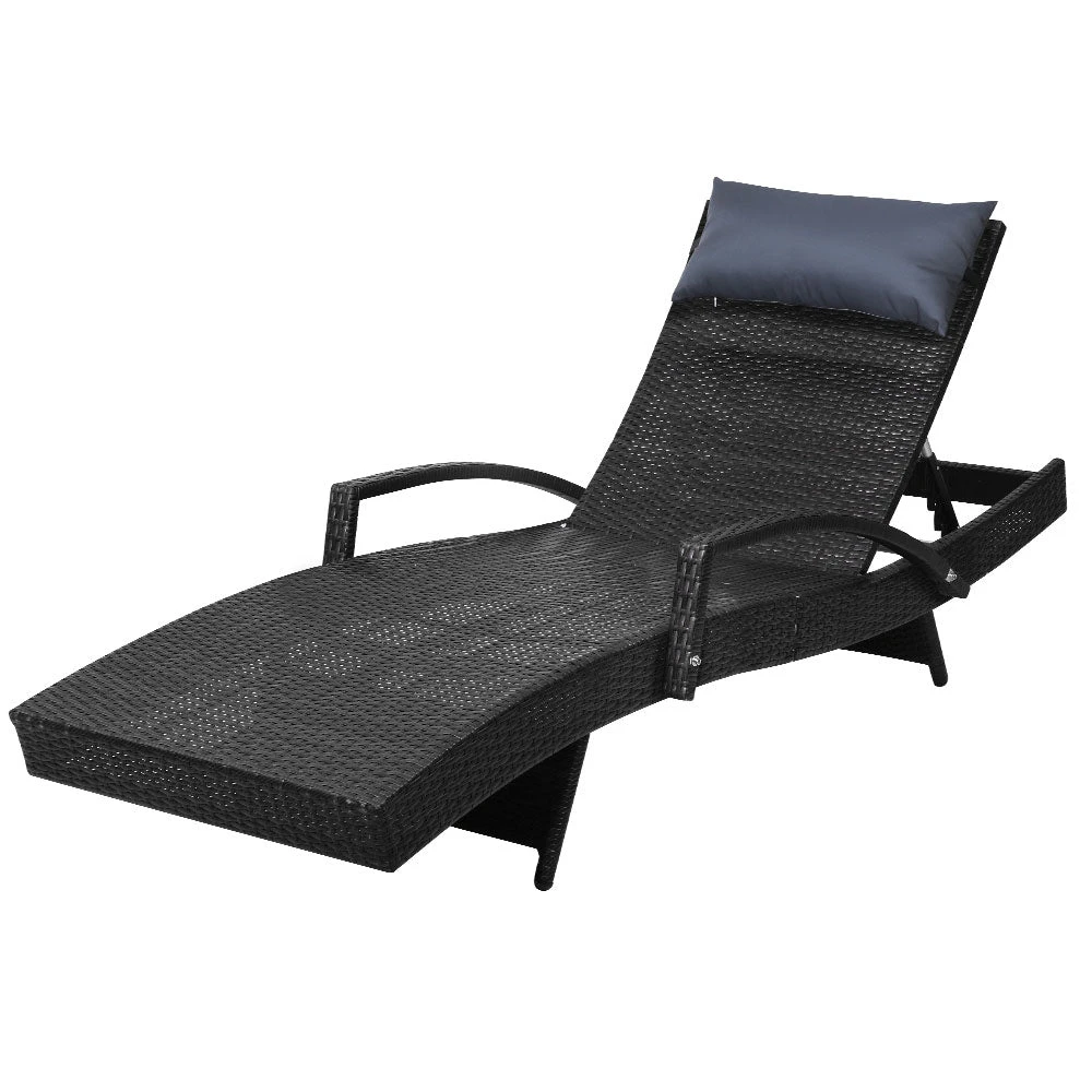 Bianca Outdoor Sun Lounger Chair With Pillow Headrest - Black 1 Bianca Outdoor Sun Lounger Chair With Pillow Headrest - Black