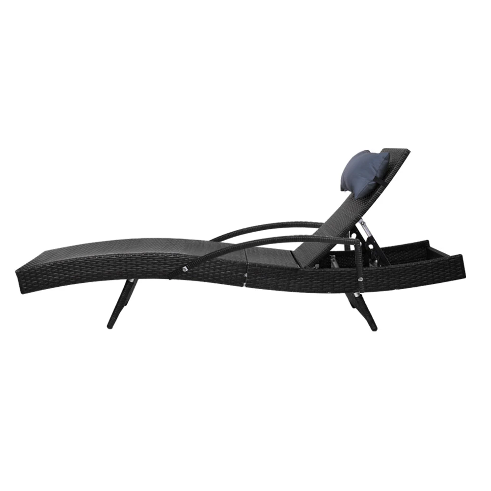 Bianca Outdoor Sun Lounger Chair With Pillow Headrest - Black 3 Bianca Outdoor Sun Lounger Chair With Pillow Headrest - Black - Image 3