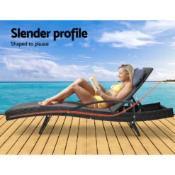 Bianca Outdoor Sun Lounger Chair With Pillow Headrest - Black 11 Bianca Outdoor Sun Lounger Chair With Pillow Headrest - Black -Home Luxe Store FF LOUNGE ARM P BK 03