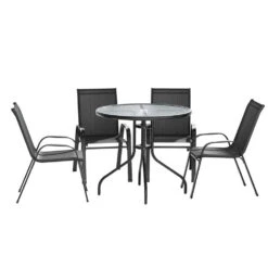 5-Piece Outdoor Dining Set WithTable & Stackable Chairs - Black -Home Luxe Store FF STA DINING BK 215075 02