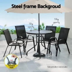 5-Piece Outdoor Dining Set WithTable & Stackable Chairs - Black -Home Luxe Store FF STA DINING BK 215075 03