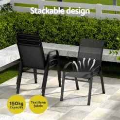 5-Piece Outdoor Dining Set WithTable & Stackable Chairs - Black -Home Luxe Store FF STA DINING BK 215075 04