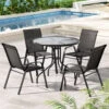 5-Piece Outdoor Dining Set WithTable & Stackable Chairs - Black
