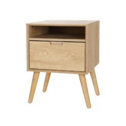 Bedside Table With Drawer And Open Shelf - Pine