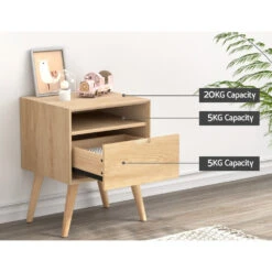 Bedside Table With Drawer And Open Shelf - Pine -Home Luxe Store FUR T BS01 1D1S WD 97969 04