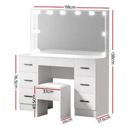 Dressing Table Set Stool 10 Led Bulbs White Debbie -Home Luxe Store FUR T DRESS07 LED WH ABC 159080 01