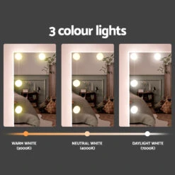 Dressing Table Set Stool 10 Led Bulbs White Debbie -Home Luxe Store FUR T DRESS07 LED WH ABC 159080 03