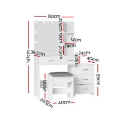 Dale LED Dressing Table Makeup Mirror And Stool Set White -Home Luxe Store FUR V DRESS02 LED WH AB 131297 01