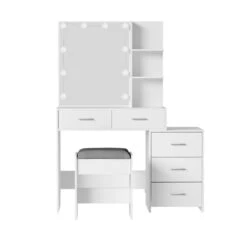 Dale LED Dressing Table Makeup Mirror And Stool Set White -Home Luxe Store FUR V DRESS02 LED WH AB 131297 02