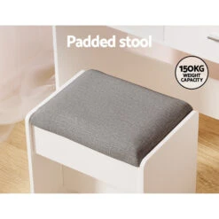 Dale LED Dressing Table Makeup Mirror And Stool Set White -Home Luxe Store FUR V DRESS02 LED WH AB 131297 05