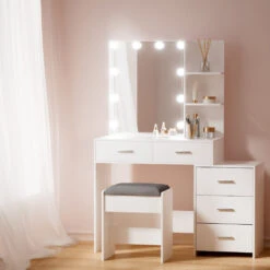 Dale LED Dressing Table Makeup Mirror And Stool Set White