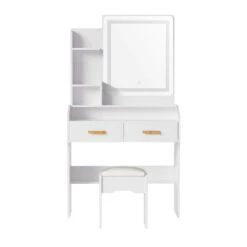 Doris LED Dressing Table Makeup Mirror With Stool Set White -Home Luxe Store FUR V DRESS03 LED WH AB 131281 02