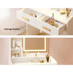 Doris LED Dressing Table Makeup Mirror With Stool Set White -Home Luxe Store FUR V DRESS03 LED WH AB 131281 04