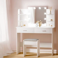 Dulcea LED Dressing Table Makeup Mirror And Stool Set White