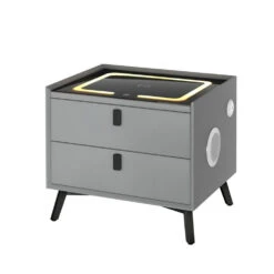 Aika Grey Smart Bedside Table With Wireless Charging, LED Lights & Bluetooth Speaker - Grey