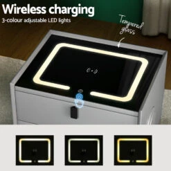 Aika Grey Smart Bedside Table With Wireless Charging, LED Lights & Bluetooth Speaker - Grey -Home Luxe Store FUR X BS LED 01 GY 203200 03