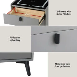 Aika Grey Smart Bedside Table With Wireless Charging, LED Lights & Bluetooth Speaker - Grey -Home Luxe Store FUR X BS LED 01 GY 203200 05