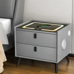 Aika Grey Smart Bedside Table With Wireless Charging, LED Lights & Bluetooth Speaker - Grey -Home Luxe Store FUR X BS LED 01 GY 203200 06