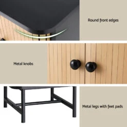 Bedside Table With Sliding Fluted Doors – Black & Pine Finish -Home Luxe Store FUR Y SLD 01 BKWD 215261 05