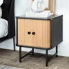 Bedside Table With Sliding Fluted Doors – Black & Pine Finish