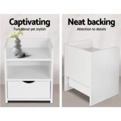 2X Bedside Table 1 Drawer With Shelf - FARA White -Home Luxe Store FURNI C BS TOGO WHX2 202505231808 03