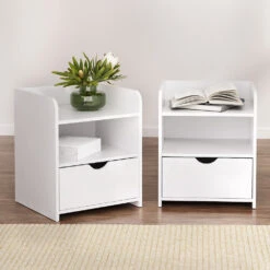 2X Bedside Table 1 Drawer With Shelf - FARA White -Home Luxe Store FURNI C BS TOGO WHX2 202505231808 07