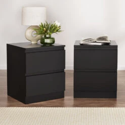 2x Bedside Table 2 Drawers - PEPE Black -Home Luxe Store FURNI E PURE BKX2 202505231801 06