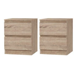 2x Bedside Table 2 Drawers - PEPE Oak