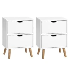 2X Bedside Table 2 Drawers - BODEN White