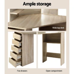 Corner Dressing Table Mirror Stool Set Makeup Vanity Desk Chair Oak -Home Luxe Store FURNI L DRESS01 WD AB 24627 05