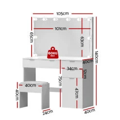 Dressing Table Set Stool 10 Led Bulbs White -Home Luxe Store FURNI L DRESS06 LED WH AB 202506111512 02