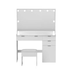 Dressing Table Set Stool 10 Led Bulbs White -Home Luxe Store FURNI L DRESS06 LED WH AB 202506111512 03