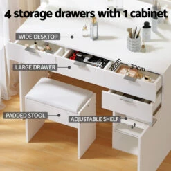 Dressing Table Set Stool 10 Led Bulbs White -Home Luxe Store FURNI L DRESS06 LED WH AB 202506111512 05