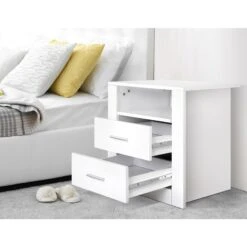 2 X Bedside Table 2 Drawers With Shelf - TARA White -Home Luxe Store FURNI SIDE SHELF WHX2 202505231808 02