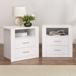 2 X Bedside Table 2 Drawers With Shelf - TARA White -Home Luxe Store FURNI SIDE SHELF WHX2 202505231808 07