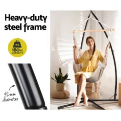 Outdoor Hammock Chair With Steel Stand Hanging Hammock With Pillow Cream -Home Luxe Store HM CHAIR PILLOW CREAM X 39763 03