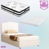King Single Premium Package | Fion Boucle Gas Lift Bed Frame Cream White, Algarve Euro Top Pocket Spring Mattress (Medium Firm) & Pillowtop Mattress Topper