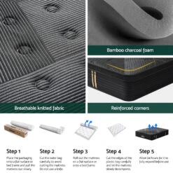 Midnight Series Bamboo Charcoal Euro Top Mattress 35cm Thick - Queen -Home Luxe Store MATTRESS E MIDNIGHT 35 Q 202505141037 05