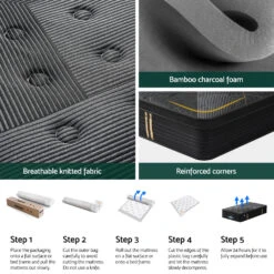 Midnight Series Bamboo Charcoal Euro Top Mattress 35cm Thick - Single -Home Luxe Store MATTRESS E MIDNIGHT 35 S 202505141038 05