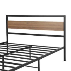 Industrial Style Double Metal Bed Frame Wood & Black -Home Luxe Store MBED C DREW D BK AB 91802 02