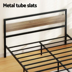 Industrial Style Double Metal Bed Frame Wood & Black -Home Luxe Store MBED C DREW D BK AB 91802 05