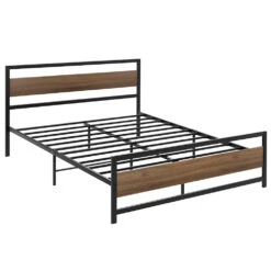 Industrial Style Queen Metal Bed Frame Wood & Black -Home Luxe Store MBED C DREW Q BK AB 91801 00