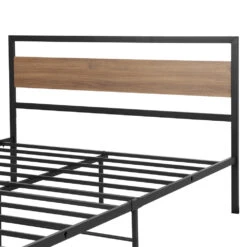 Industrial Style Queen Metal Bed Frame Wood & Black -Home Luxe Store MBED C DREW Q BK AB 91801 02