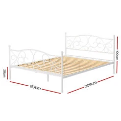 Provincial Style Metal Queen Bed Frame - White -Home Luxe Store MBED C GROA Q WH AB 223156 02