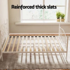 Provincial Style Metal Queen Bed Frame - White -Home Luxe Store MBED C GROA Q WH AB 223156 04