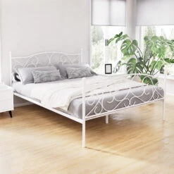 Provincial Style Metal Queen Bed Frame - White
