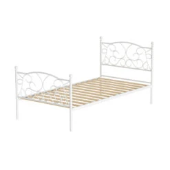 Provincial Style Single Bed Frame White -Home Luxe Store MBED C GROA S WH AB 91799 00